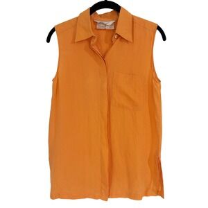 Max Mara Puro Lino Orange 100% Linen Sleeveless Button Down Shirt Size 2